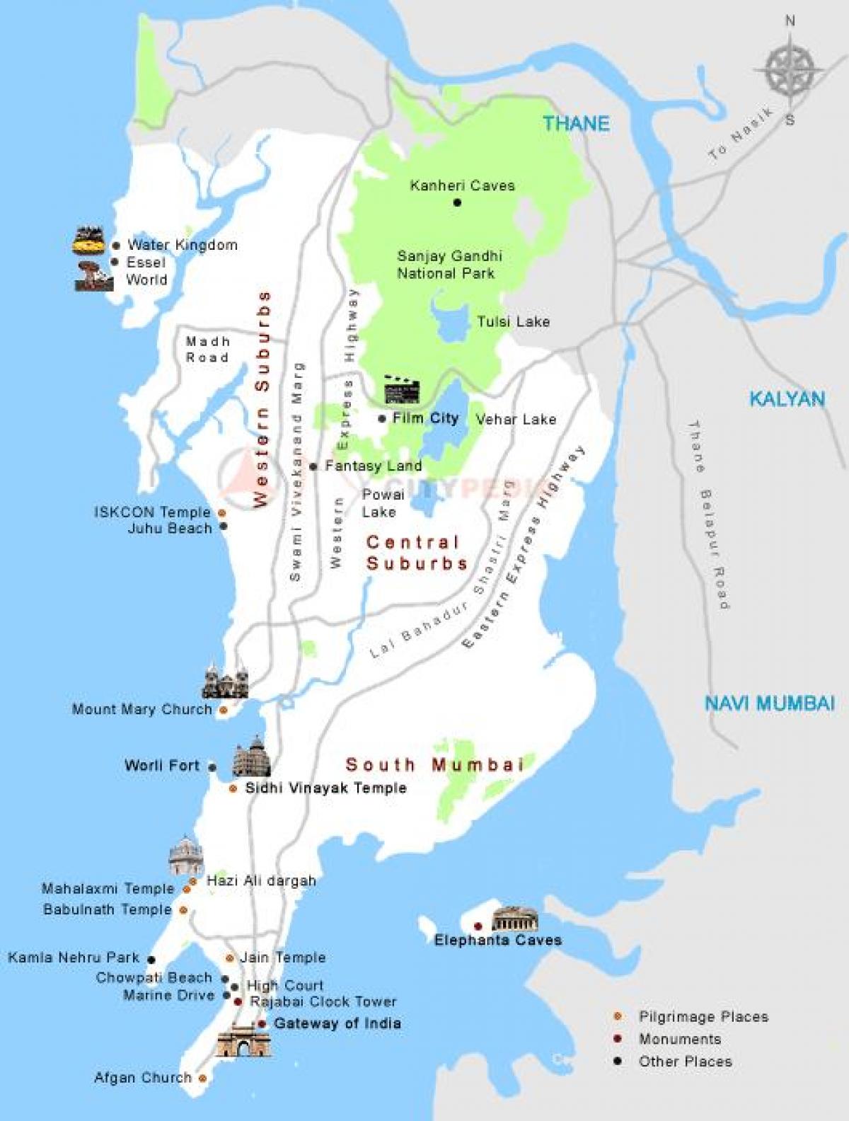 zemljevid Mumbaju turističnih krajih