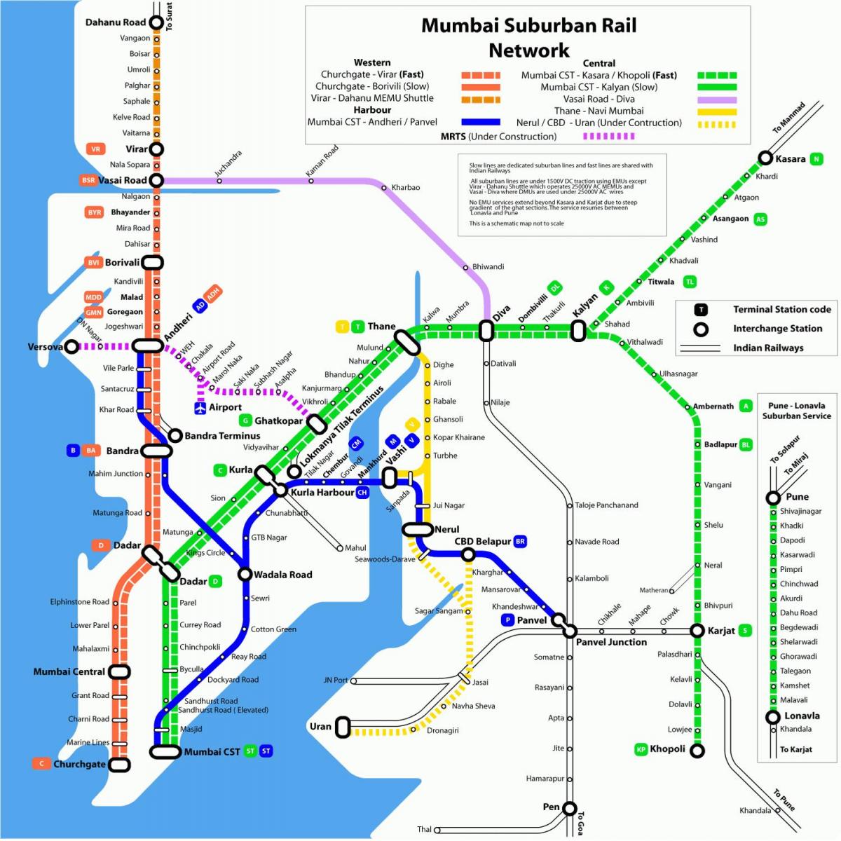 lokalni vlak v Mumbaju zemljevid