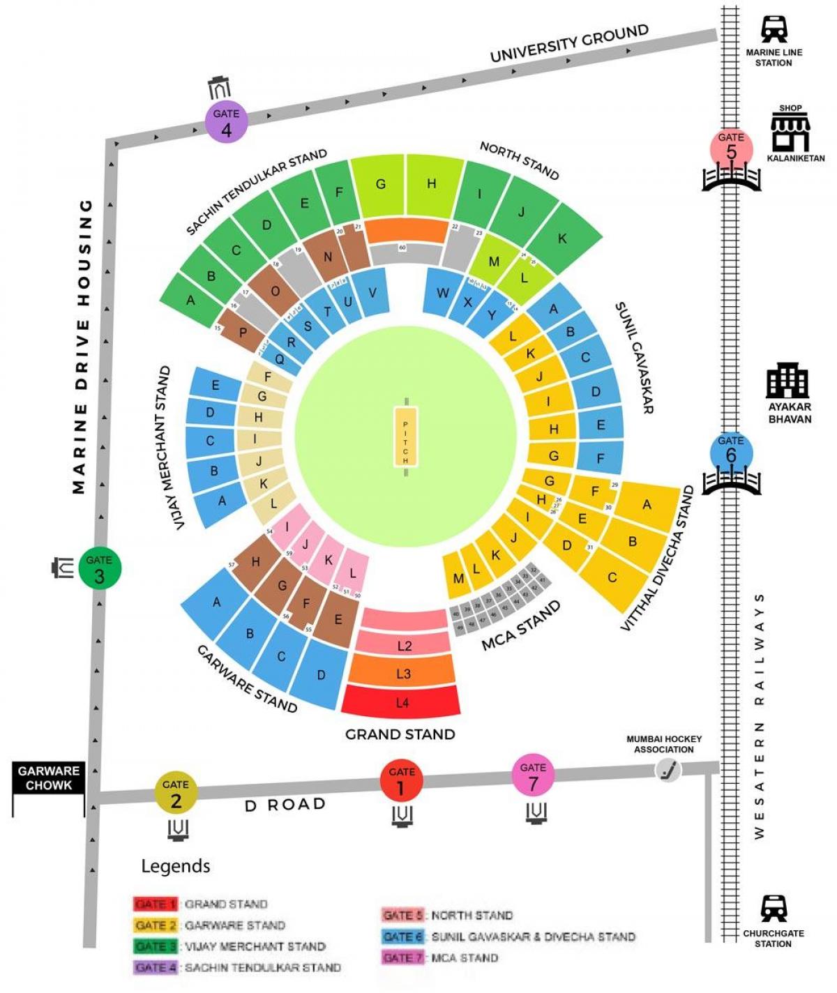Wankhede stadion v Mumbaju zemljevid