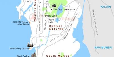 Zemljevid Mumbaju turističnih krajih